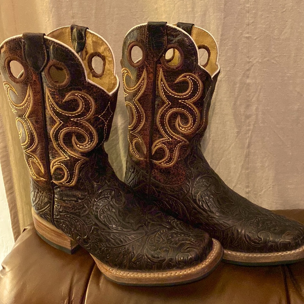 REYME TOOLED BROWN 100% REAL LEATHER COWGIRL BOOTS
